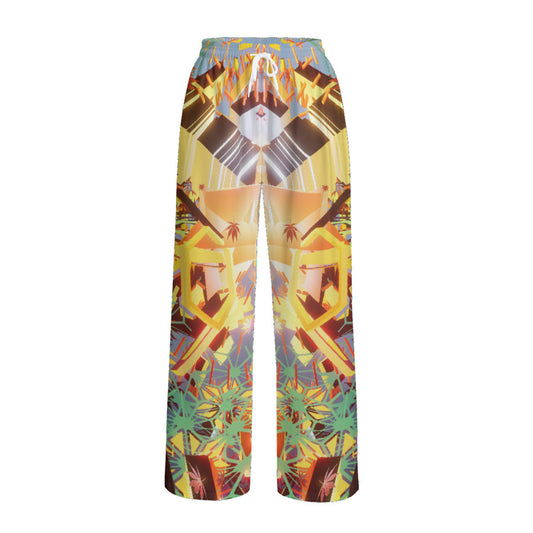 Psychedelic Print Unisex Knitted Fleece Wide Leg Pants