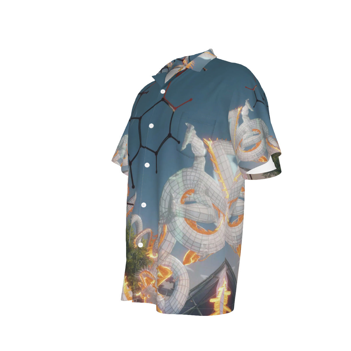 Psychedelic Dragon 3D Digital Art Print Men's Hawaiian Shirt With Pocket