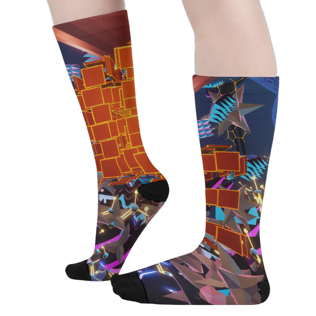 Psychedelic Pixels 3D Digital Art Print Unisex Long Socks