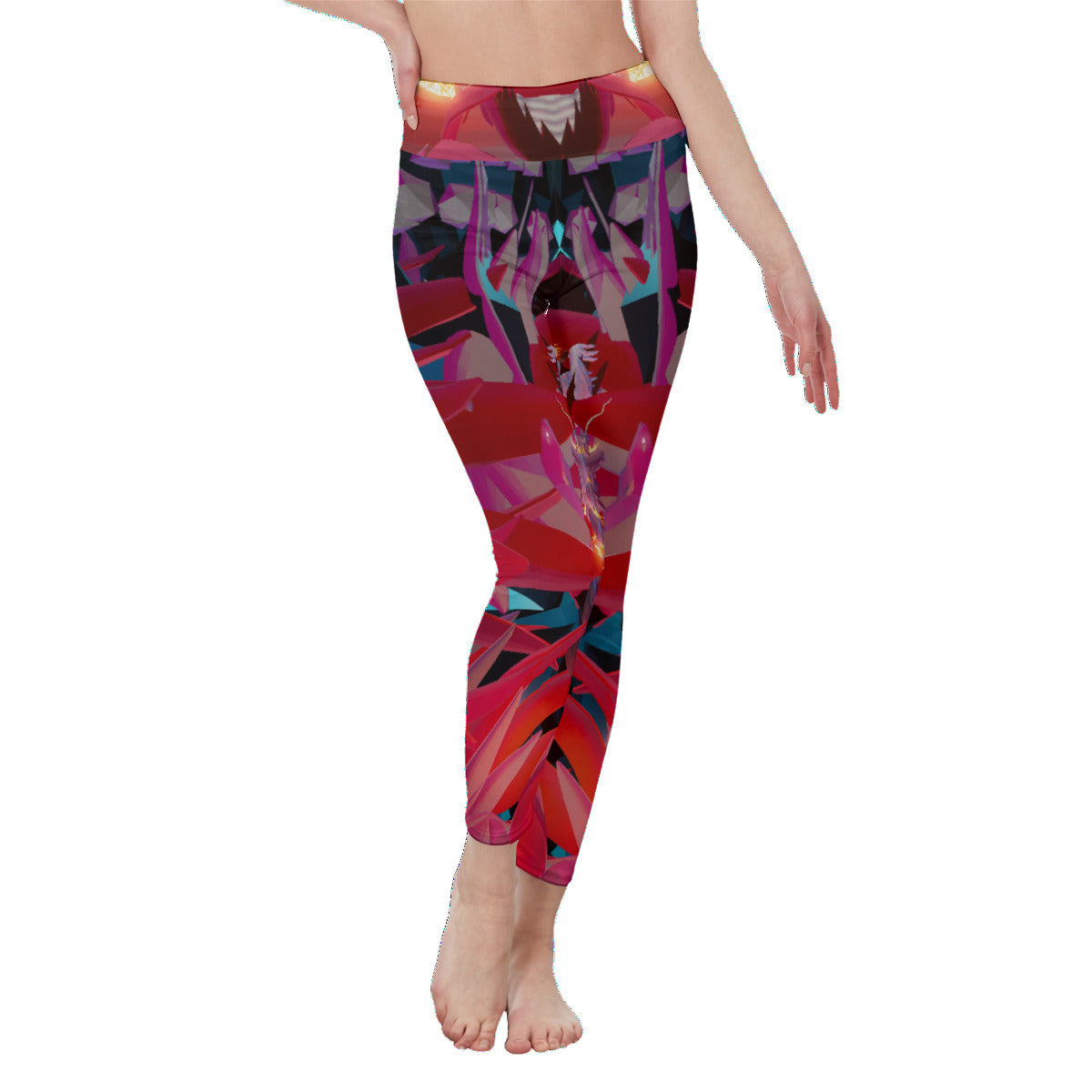Psychedelic Lotus Dragon Digital Art Print Women's High Waist Leggings | Side Stitch Closure