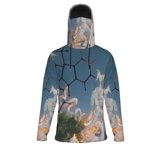 Psychedelic Dragon Print Men's Heavy Fleece Hoodie With Mask