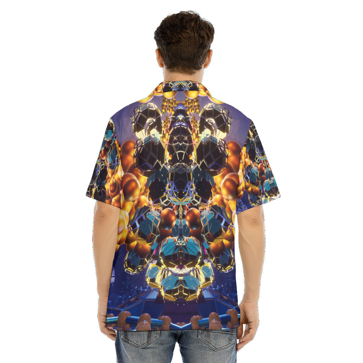 Psychedelic 3D Digital Art Print Men's Hawaiian Shirt With Button Closure