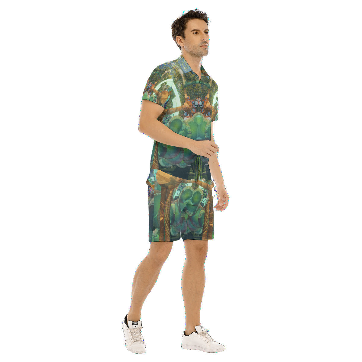 Psychedelic Orb Tree 3D Digital Art Print Men's Short Sleeve Shirt Set