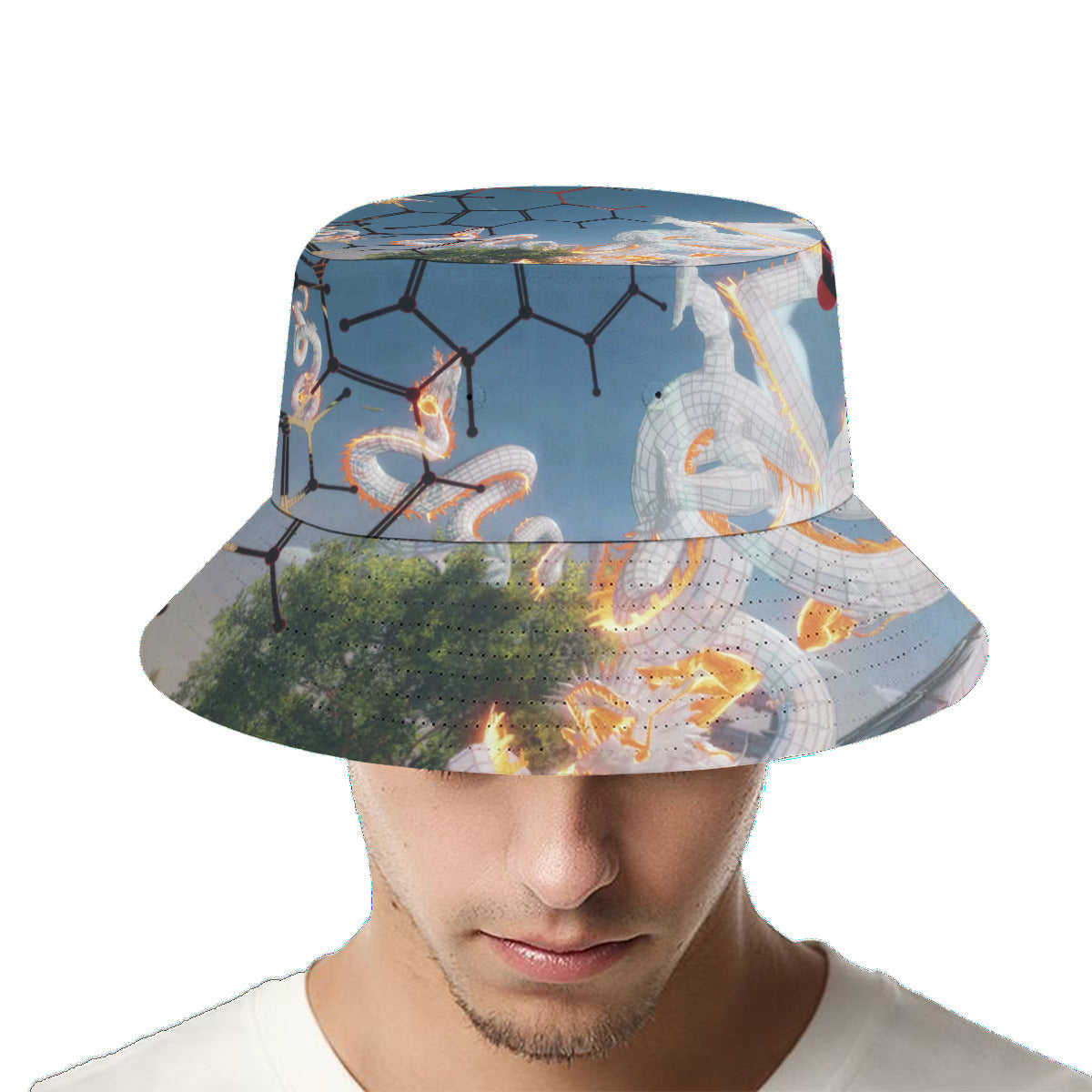 Psychedelic Dragon 3D Digital Art Print Bucket Hat