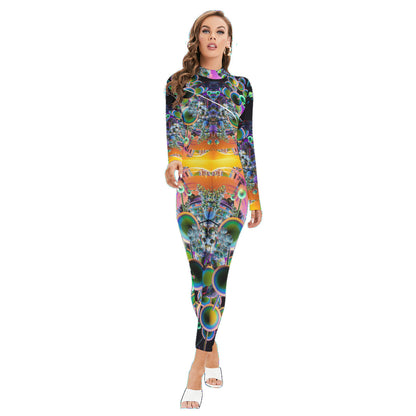 Psychedelic Doses All-Over Print Women's Long-sleeved High-neck Jumpsuit With Zipper