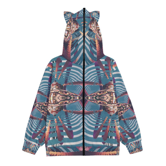 Psychedelic Orb All-Over Print Unisex Pullover Hoodie With Face Zipper Closure and Cat Ears