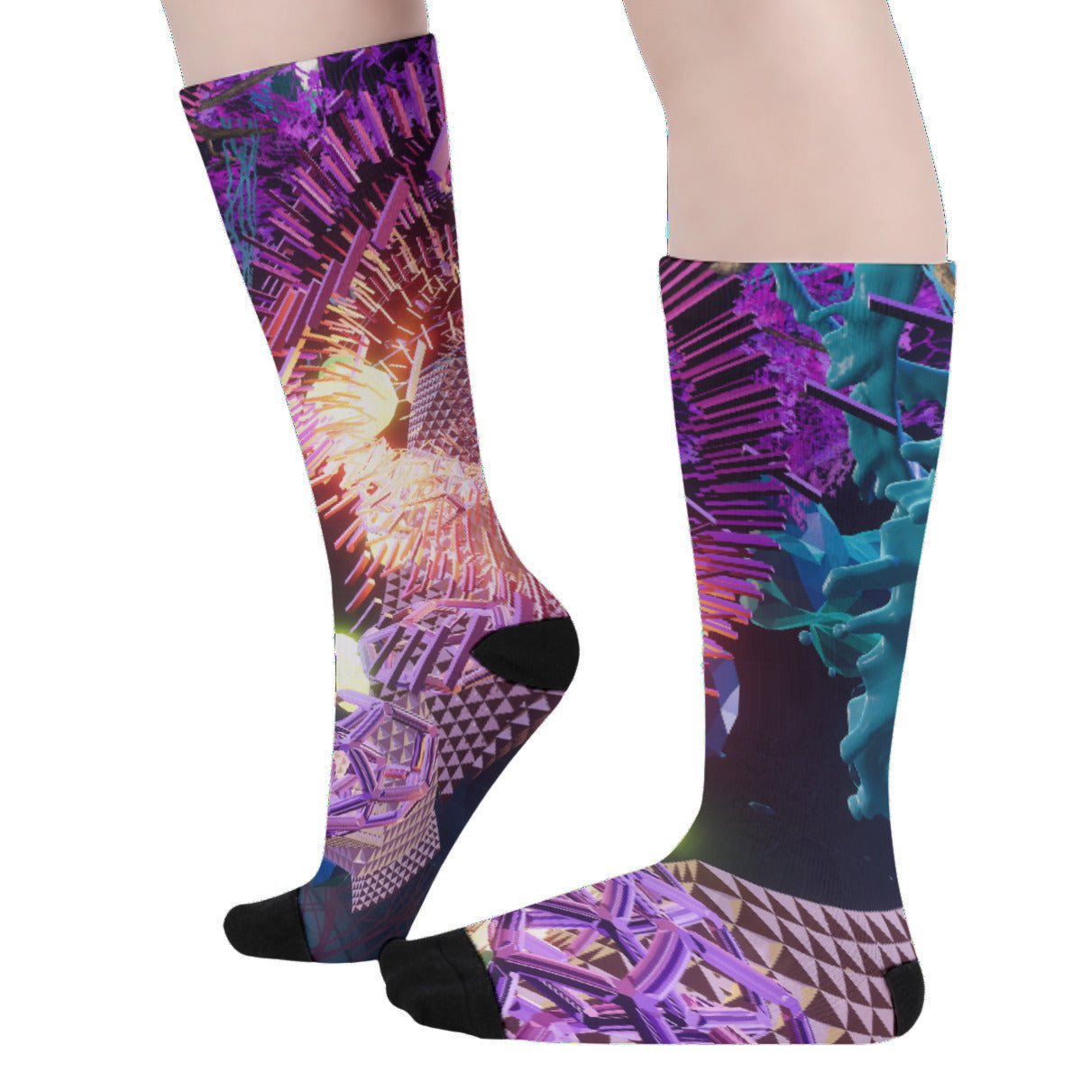 3D Psychedelic Digital Art Print Unisex Long Socks