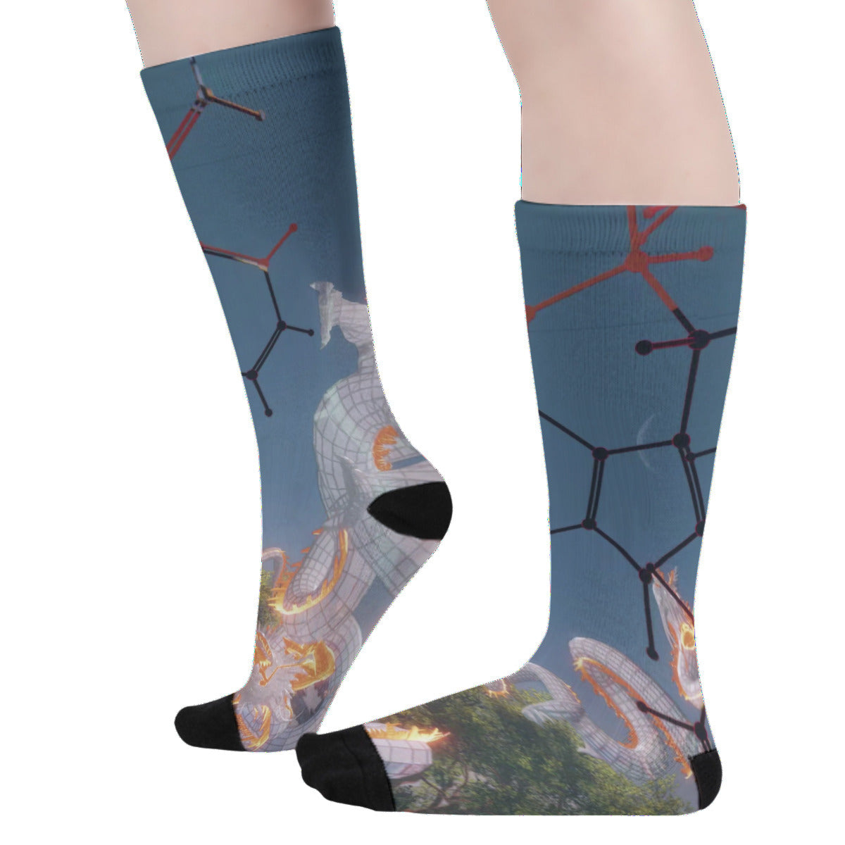 Psychedelic Dragon 3D Digital Art Print Unisex Long Socks