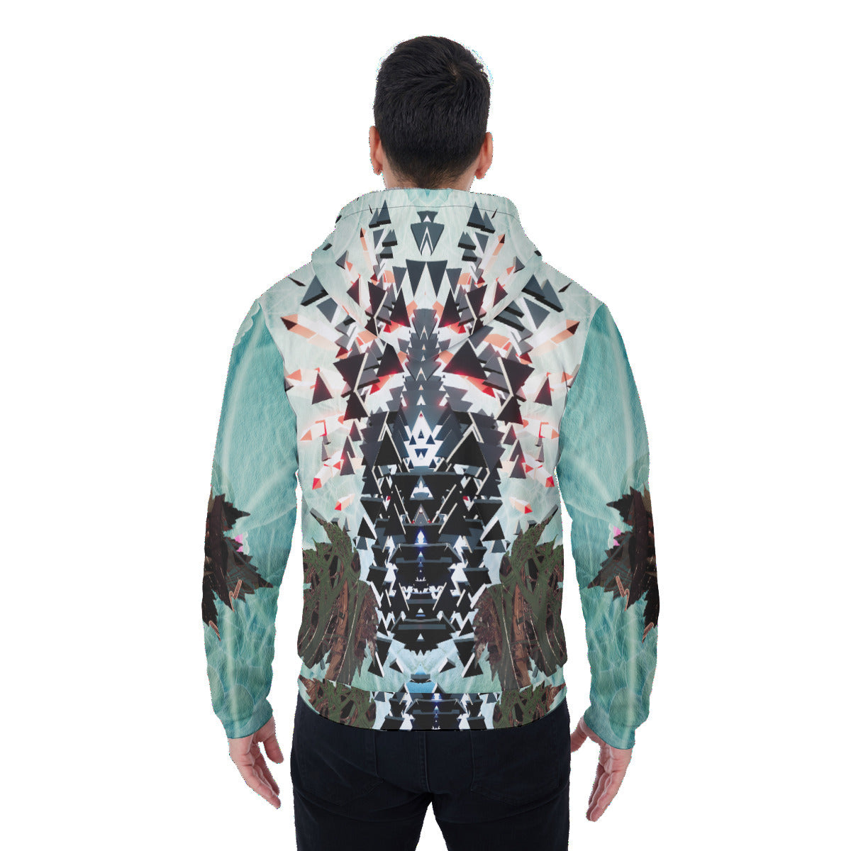 Psychedelic Digital Art Print Men's Sherpa Fleece Zip Up Hoodie