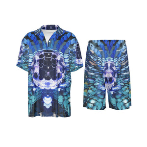 Psychedelic Print Men's Imitation Silk Shirt Suit