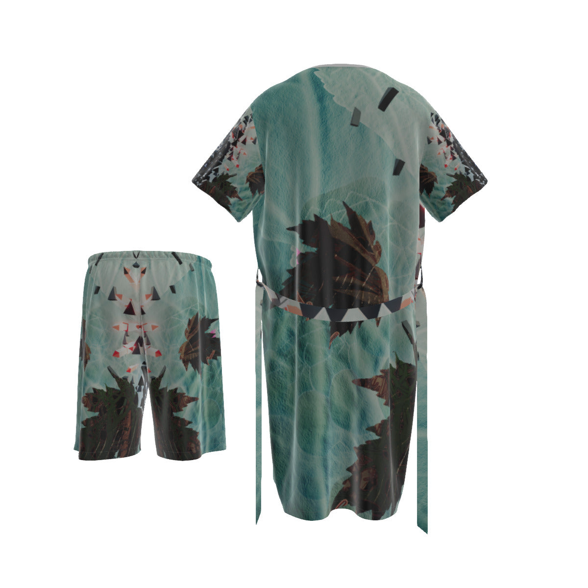 Psychedelic Floral All-Over Print Men's Collarless Silk Pajamas Suit