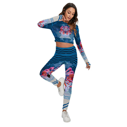 Psychedelic Orb Print Women's Sport Set With Backless Top And Leggings
