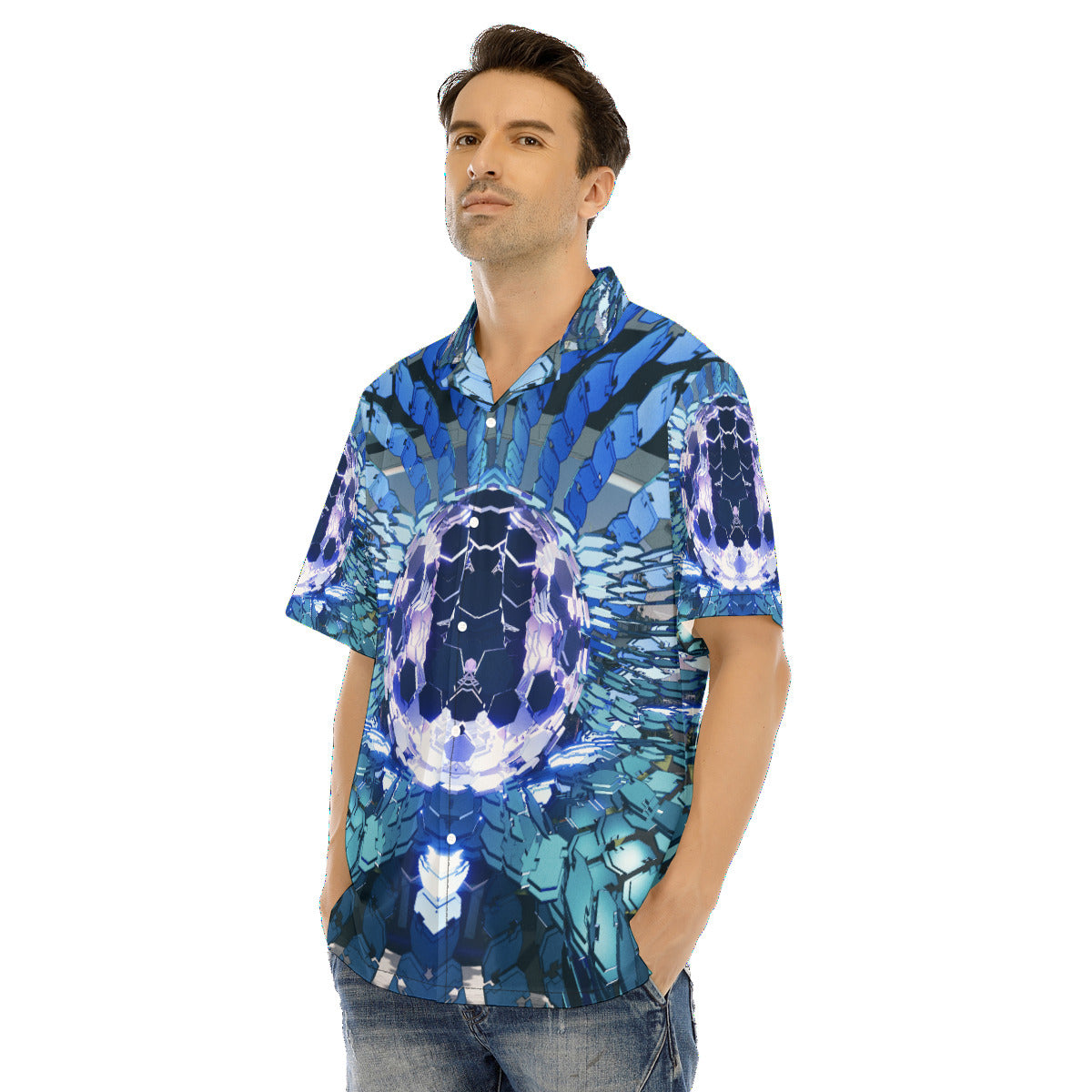 Psychedelic Print Men's Hawaiian Shirt With Button Closure