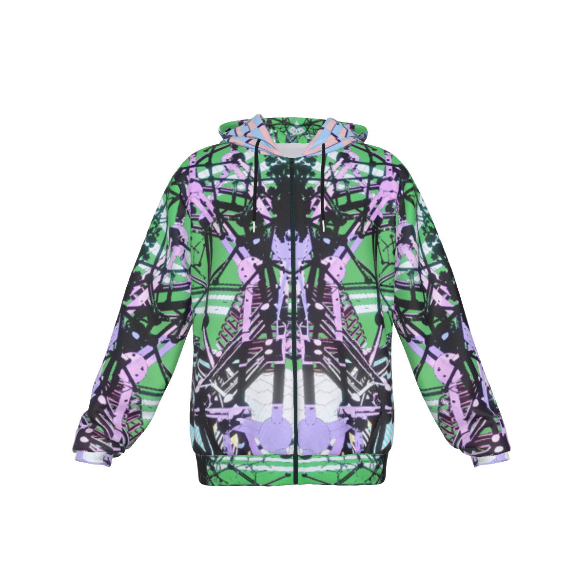 Psychedelic All-Over MicrodoseVR Print Thick Zipper Hoodie With Double-Sided Hood