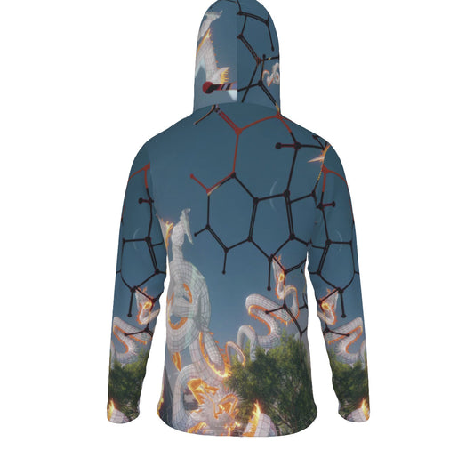 Psychedelic Dragon Print Men's Heavy Fleece Hoodie With Mask