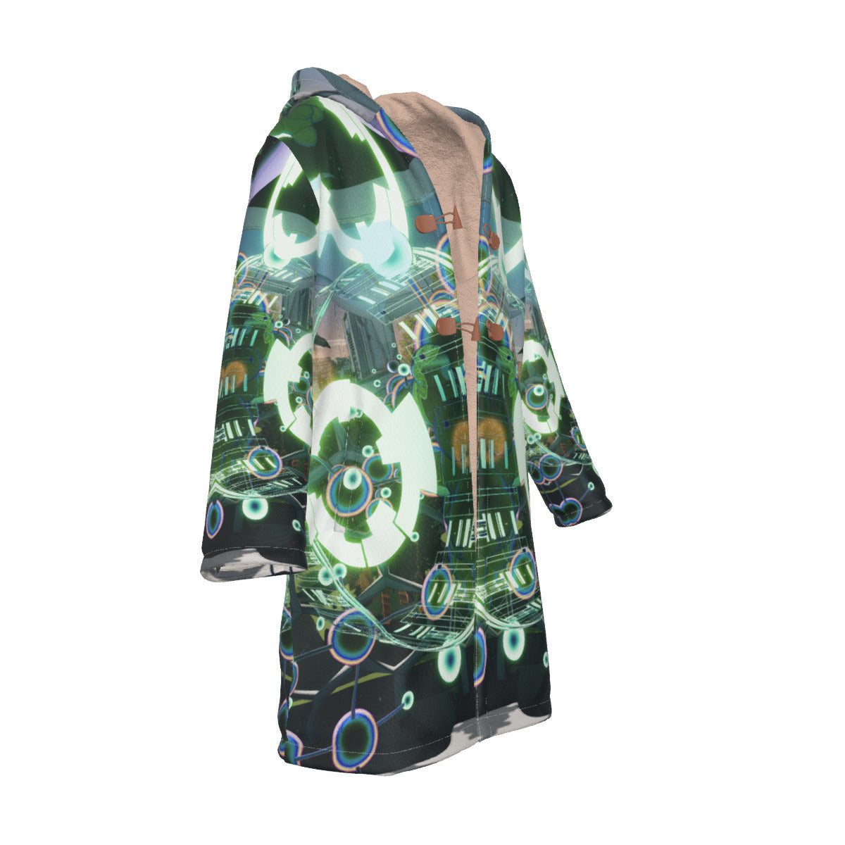 Psychedelic All-Over Print Men's Horn Button Long Fleece Cloak