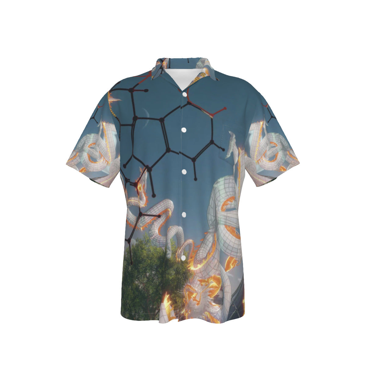 Psychedelic Dragon 3D Digital Art Print Men's Hawaiian Shirt With Pocket