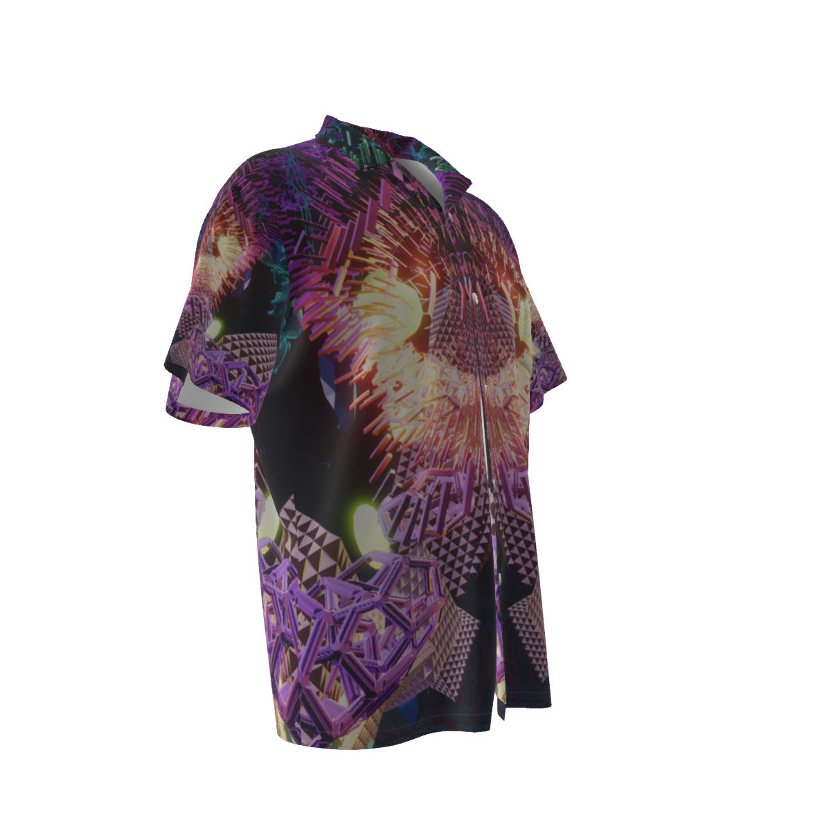 Psychedelic 3D Digital Art Print Men's Hawaiian Shirt With Pocket