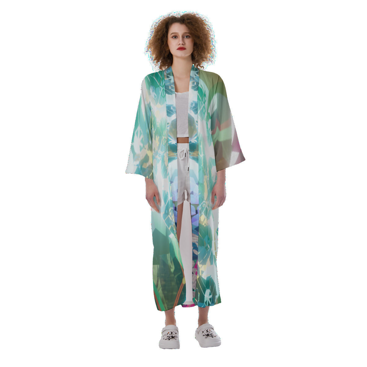 Psychedelic 3D Digital Art Print Women's Satin Kimono Long Robe