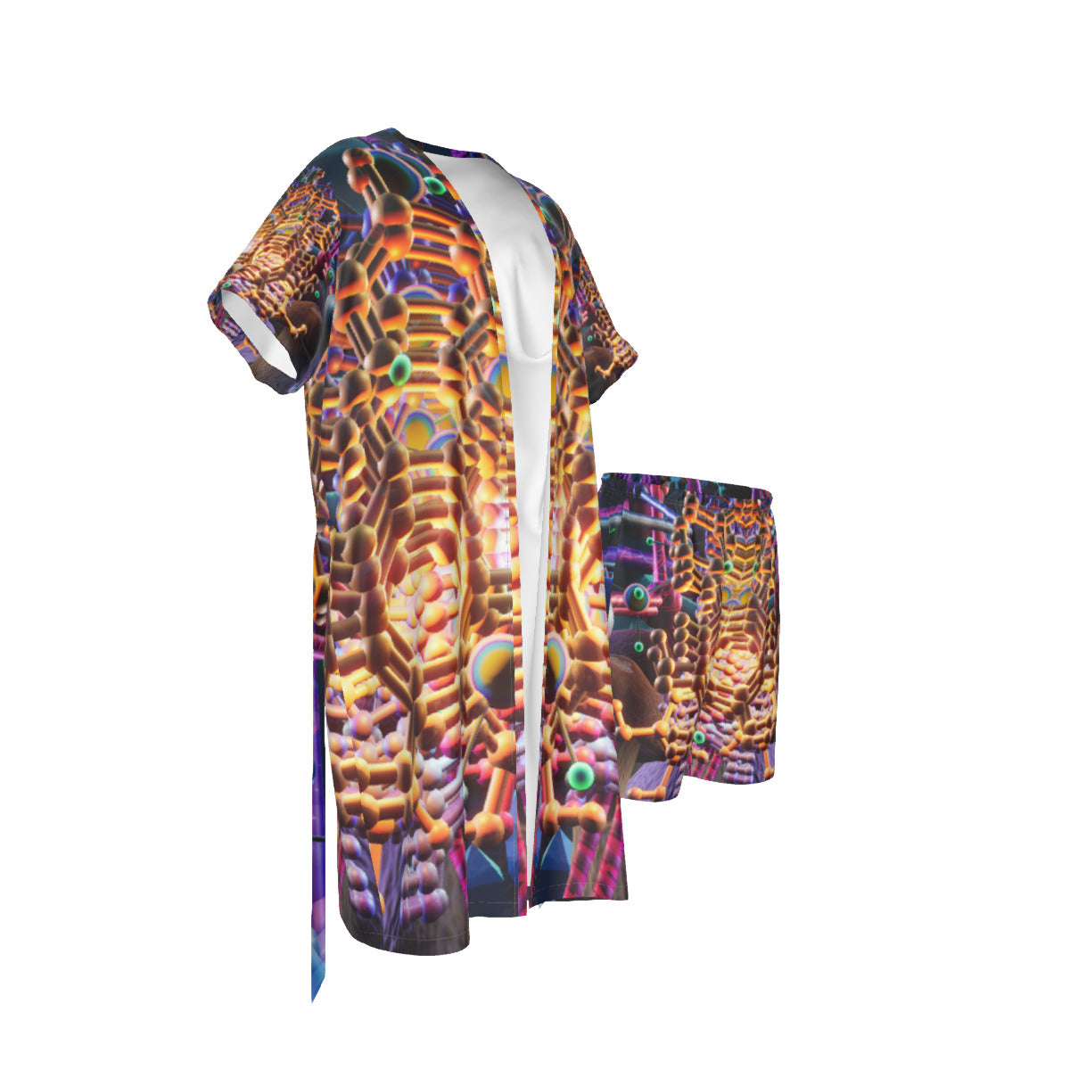 Psychedelic 3D Digital Art Print Men's Collarless Silk Pajamas Suit