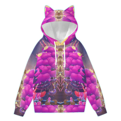 Psychedelic All-Over Print Women’s Hoodie With Decorative Ears