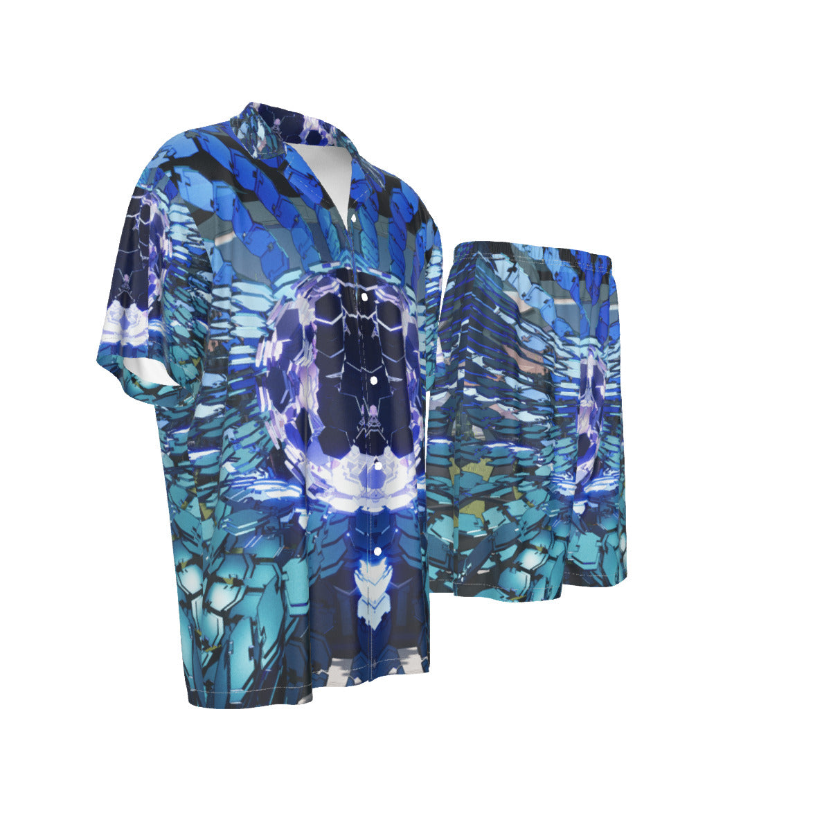 Psychedelic Print Men's Imitation Silk Shirt Suit