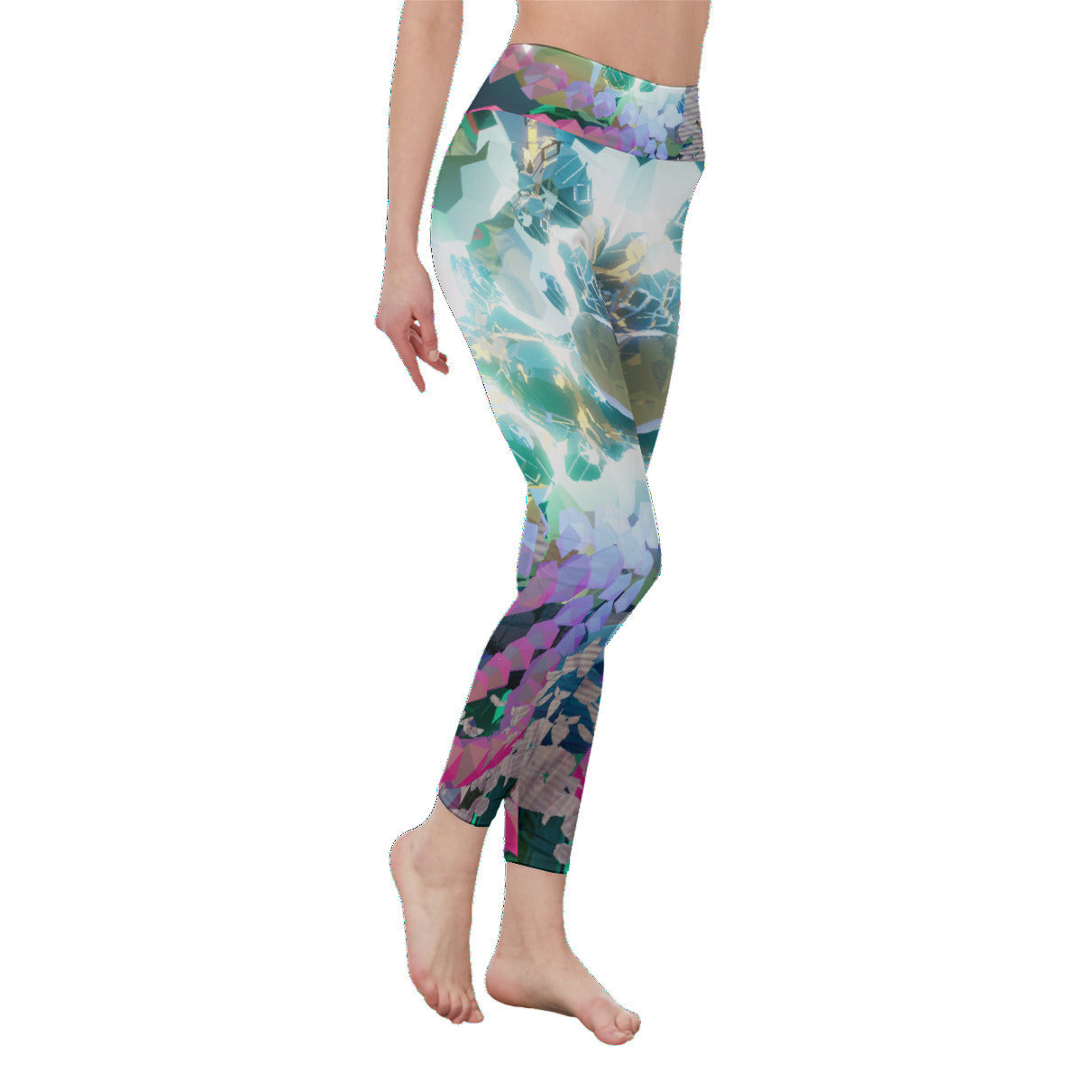 3D Psychedelic Floral Print Women's High Waist Leggings | Side Stitch Closure