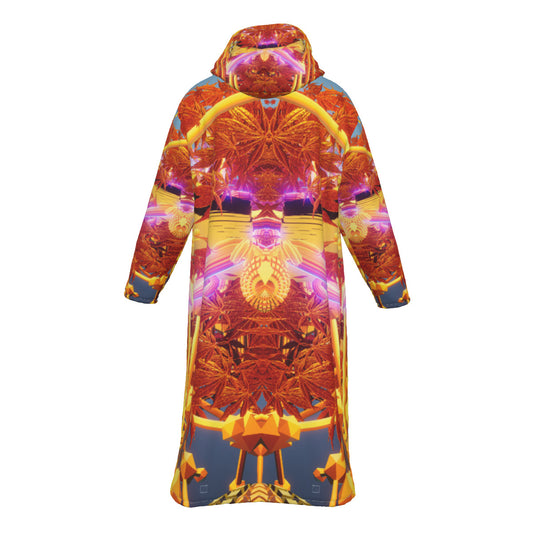 Psychedelic Floral Print Men's Long Fleece Zip Up Cloak