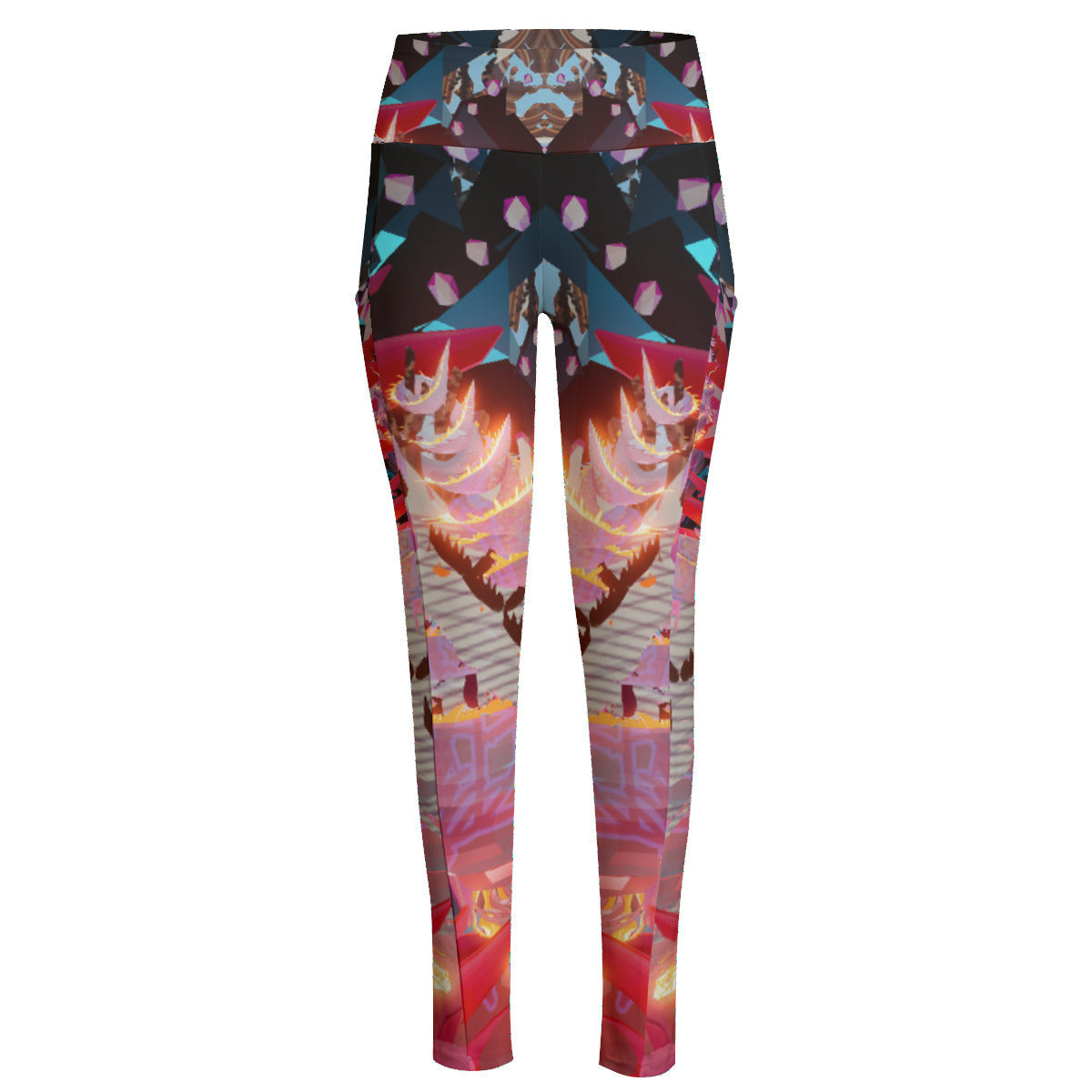 Psychedelic Lotus Dragon Digital Art Print Women's High Waist Leggings With Side Pocket