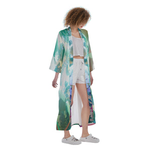 Psychedelic 3D Digital Art Print Women's Satin Kimono Long Robe