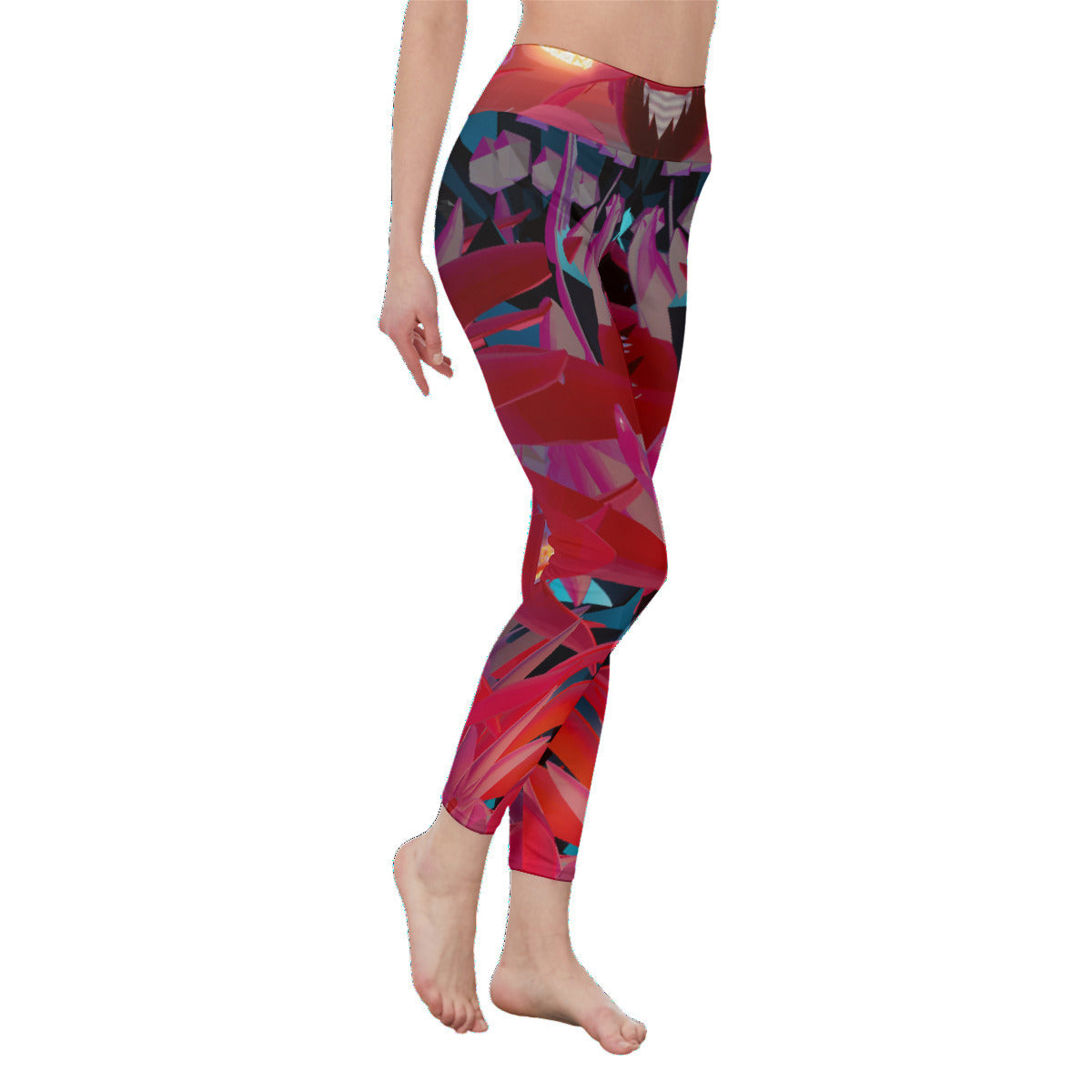 Psychedelic Lotus Dragon Digital Art Print Women's High Waist Leggings | Side Stitch Closure