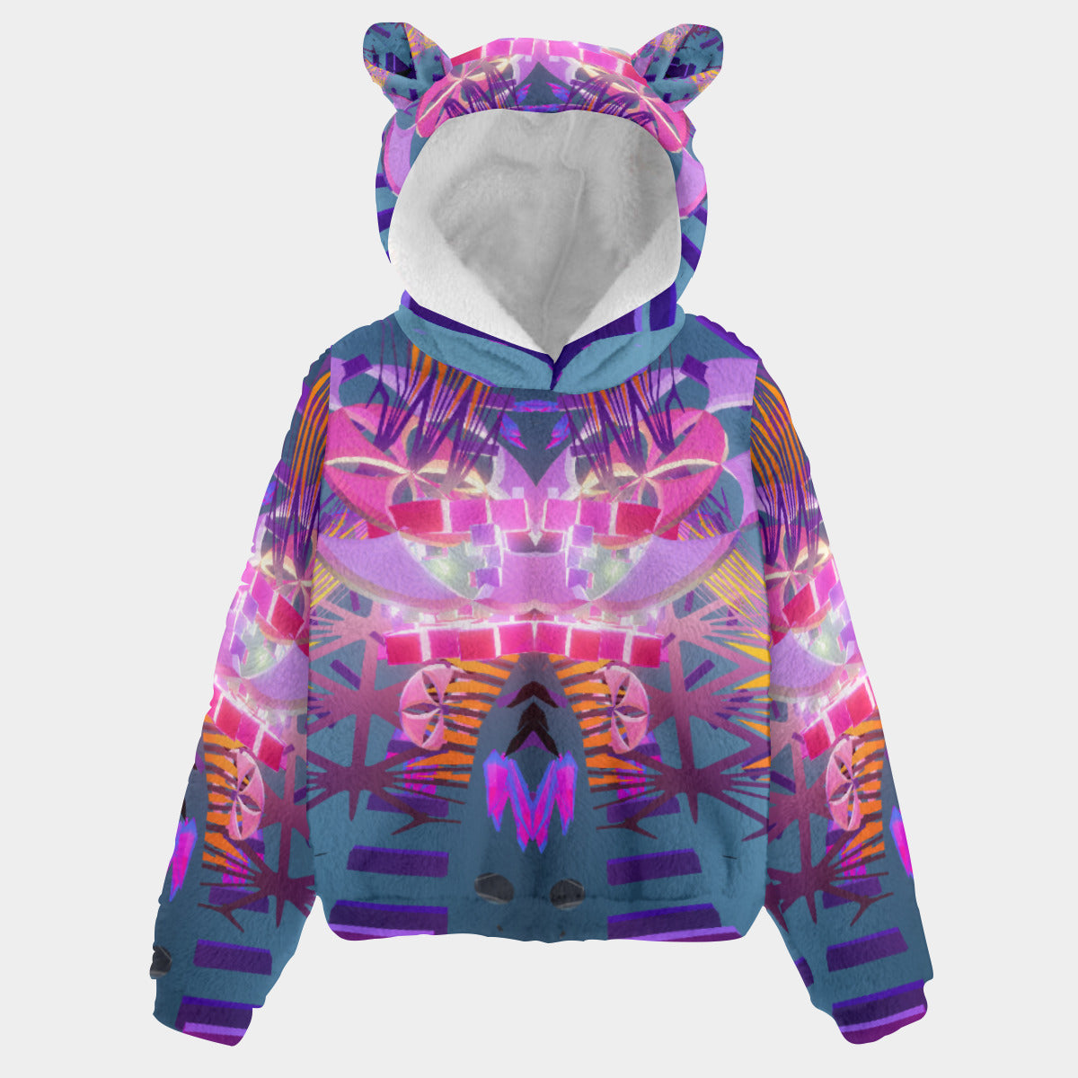 Psychedelic All-Over MicrodoseVR Print Kid’s Borg Fleece Sweatshirt With Ears