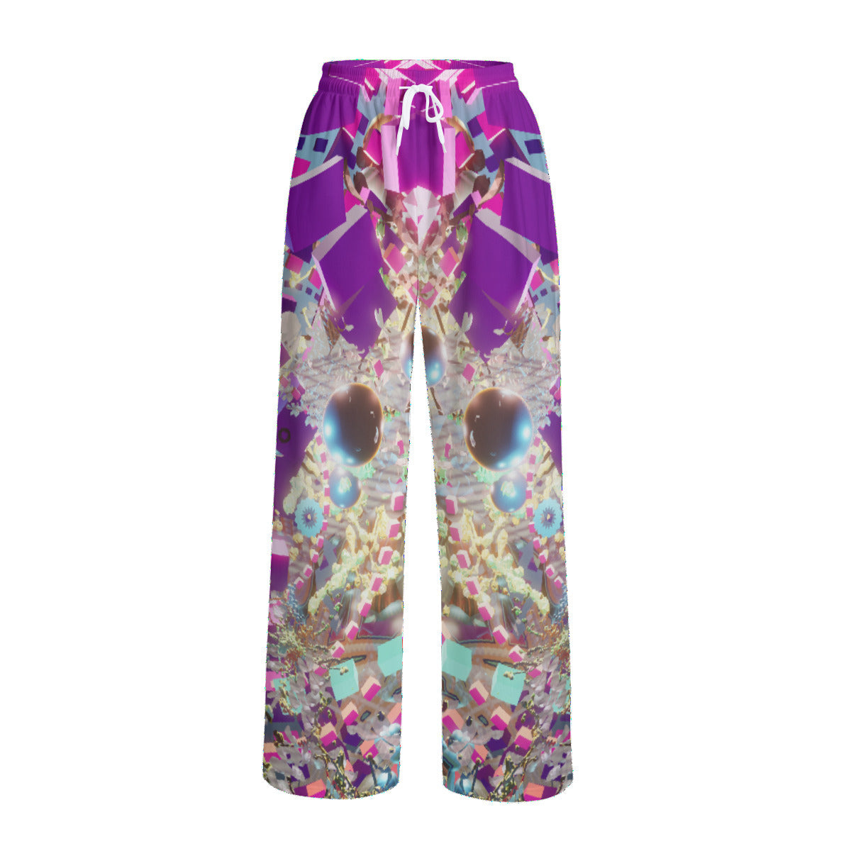 Psychedelic Print Unisex Knitted Fleece Wide Leg Pants