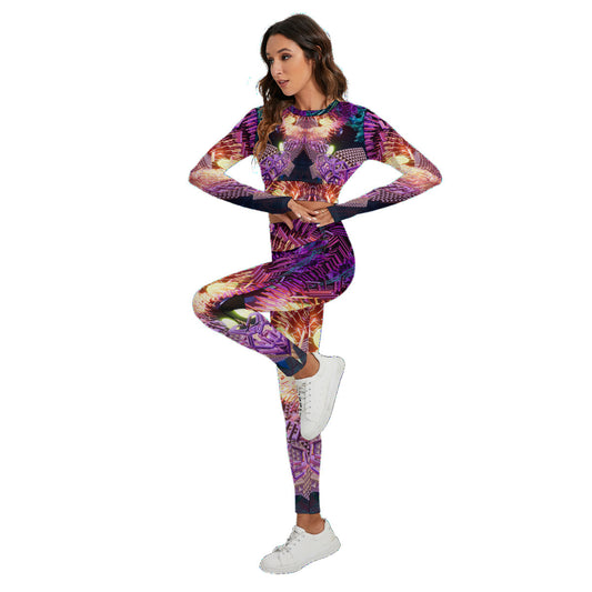 Psychedelic Digital Art Print Women's Sport Set With Backless Top And Leggings